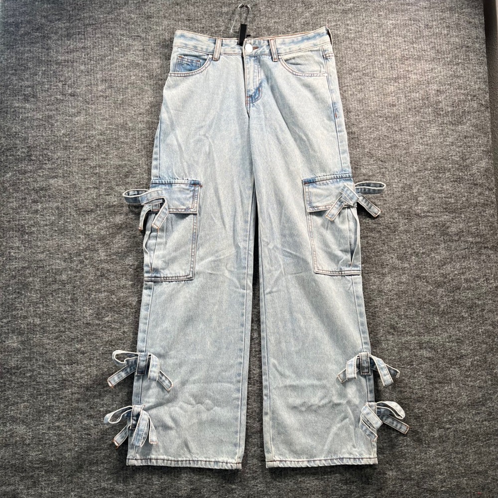 Disclosure Light Wash Wide Leg Cargo Jeans Side Tie Detail Size 1/25